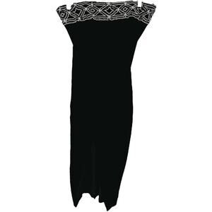 VTG Jessica McClintock for Gunne Sax Midi Dress Velvet Strapless Beaded Black M